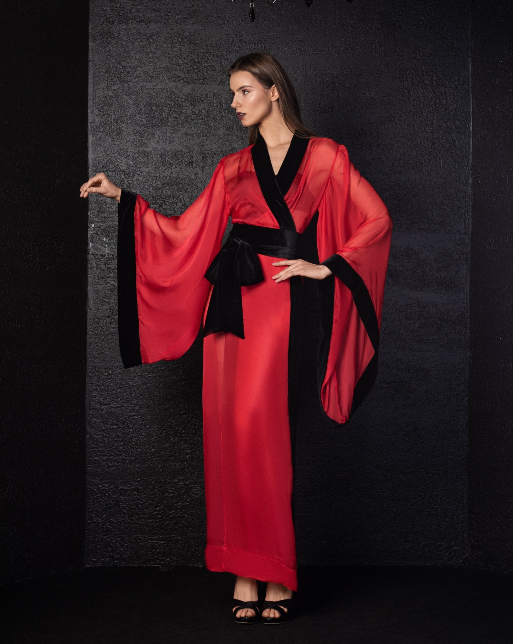 Red and Black Kimono,Long Sheer Kimono Robe,Kimono Black and Red