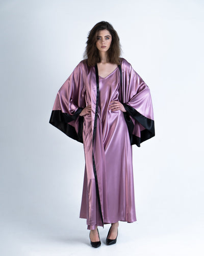 Camel's Courtyard - Satin Chic to Sleep Nightie and Satin Robe Set - Avocado