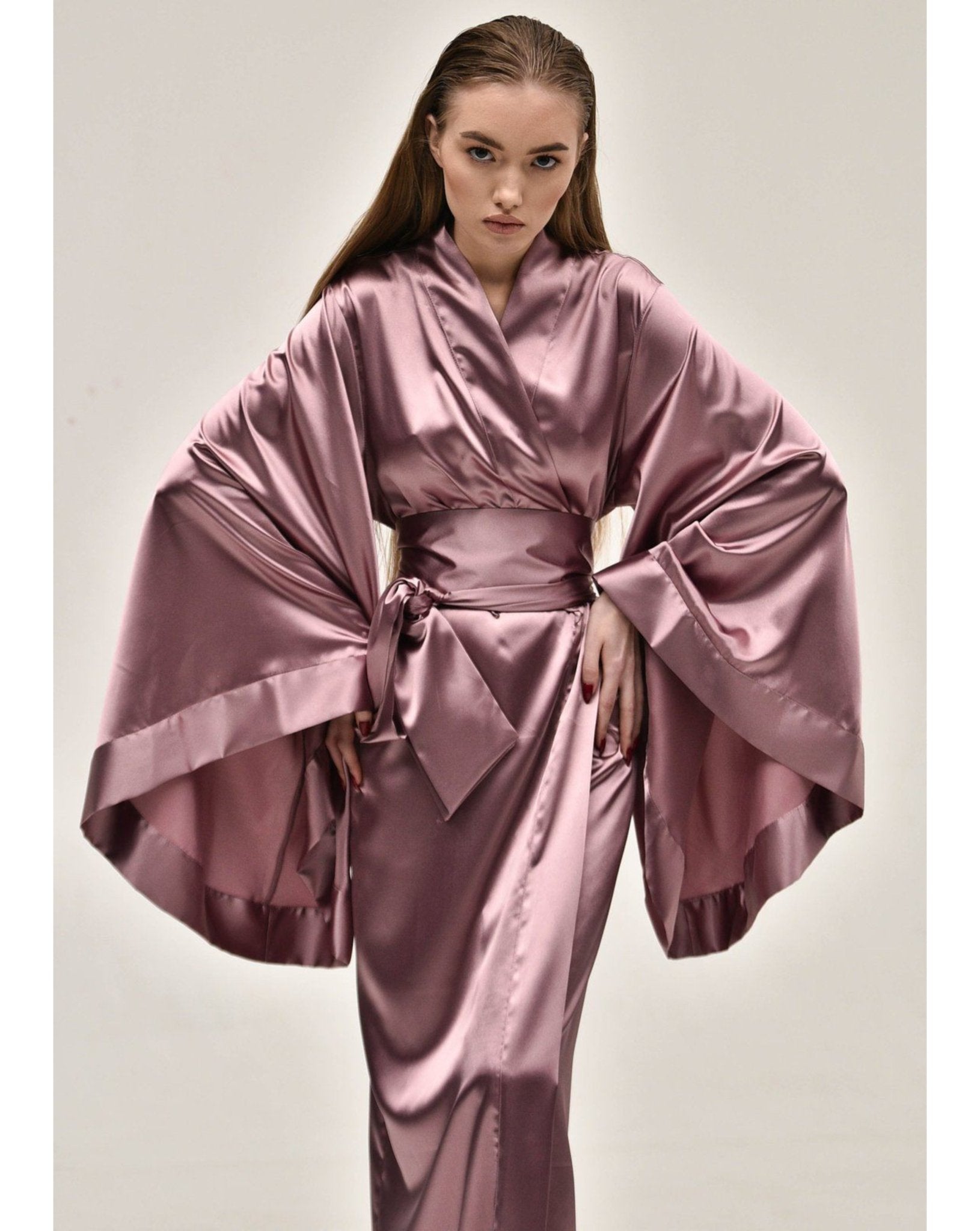 Long Satin Kimono Robe|Silk KÂfemme Robes Kimono Robe|Luxury –