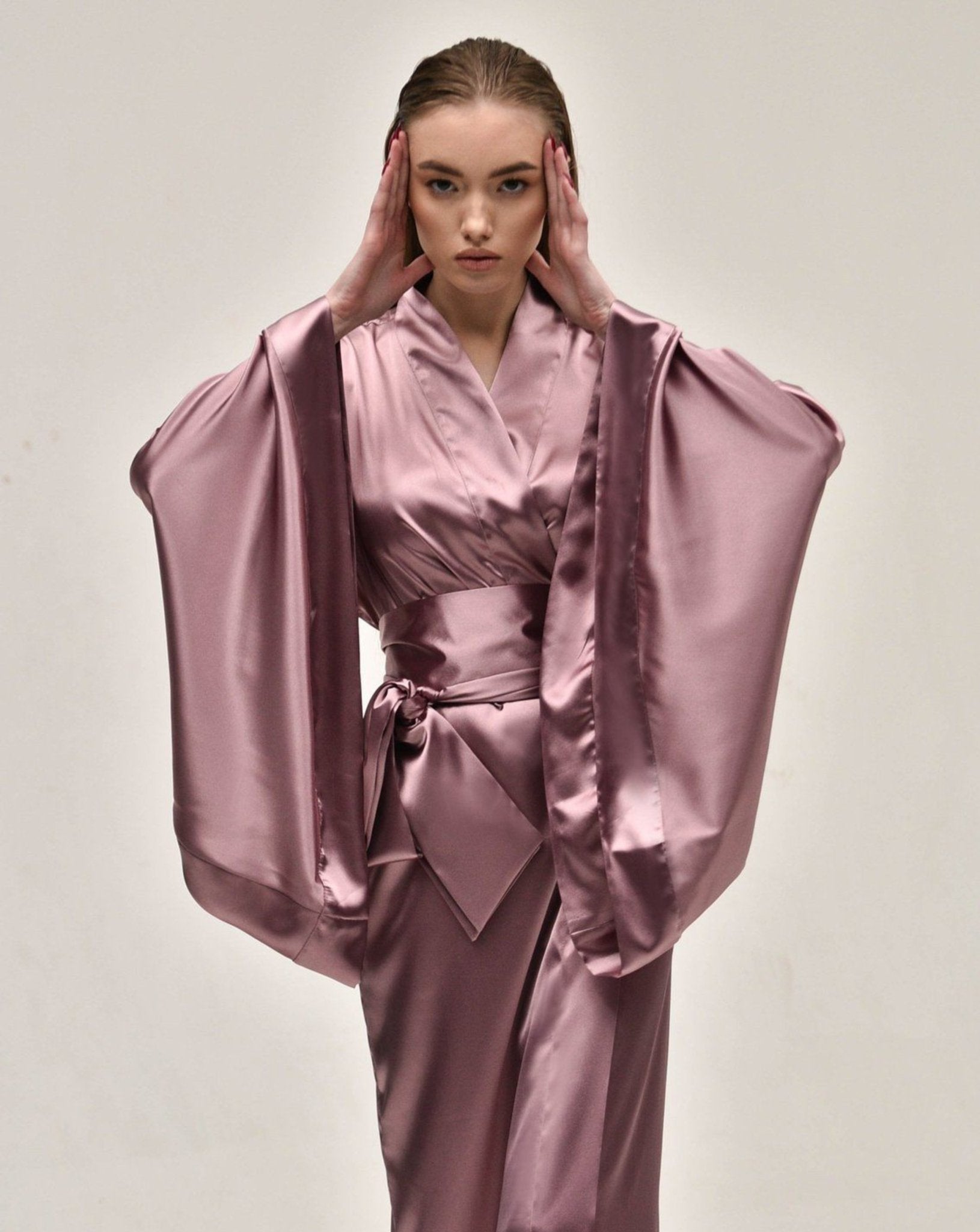Long Satin Kimono Robe|Luxury Robe|Silk KÂfemme Kimono – Robes
