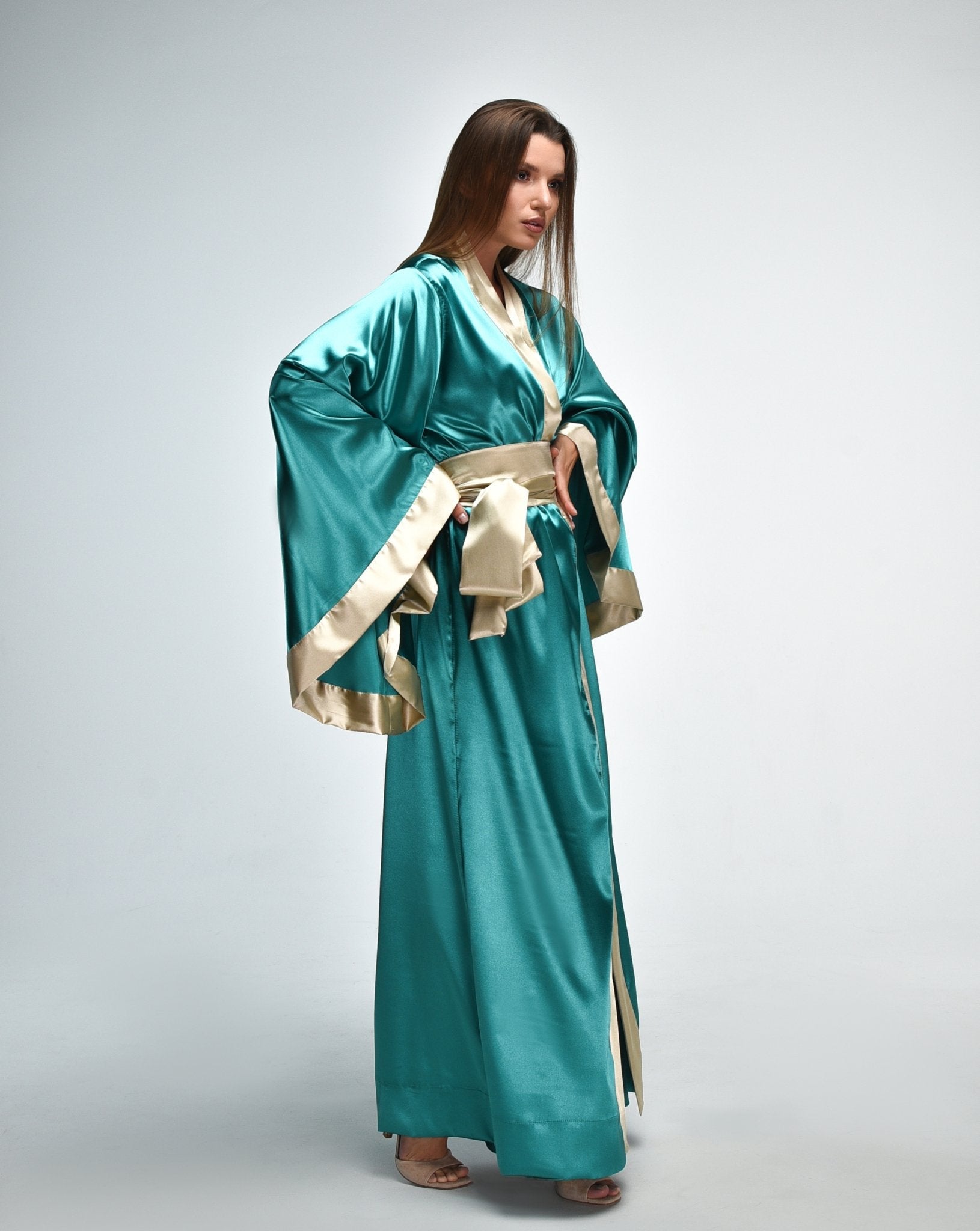 Robe and Nightgown Set, Green Kimono Robe, Nightgown with Robe Set – KÂfemme