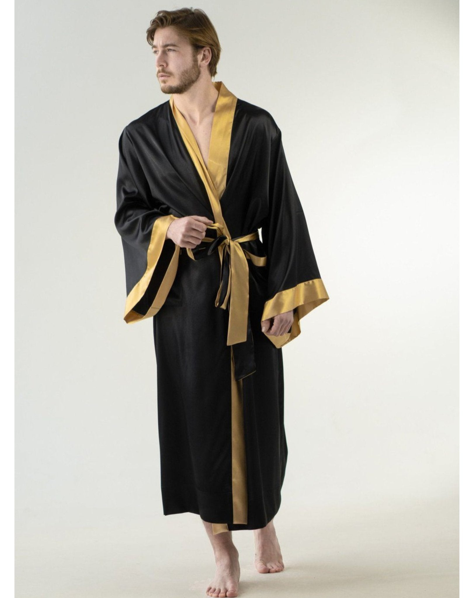 Bohemian Mens Silk Kimono Green & Gold Silk Kimono Robe for Man Silk Pajama  Robe for Men Bathrobe Perfect Christmas Gift for Him 